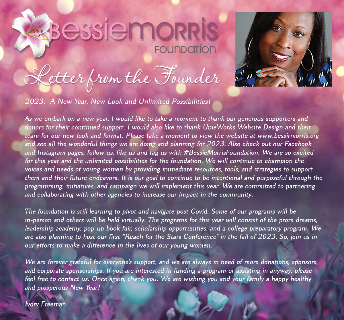 2022 letter from the founder of Bessie Morris Foundation