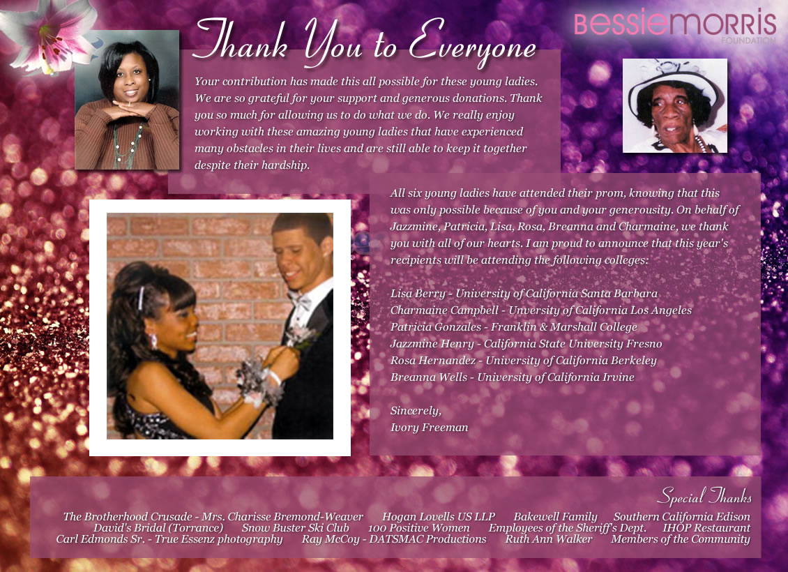 Ivory Freeman thanks everyone for supportng the 2010 Bessie Morris Foundation programs